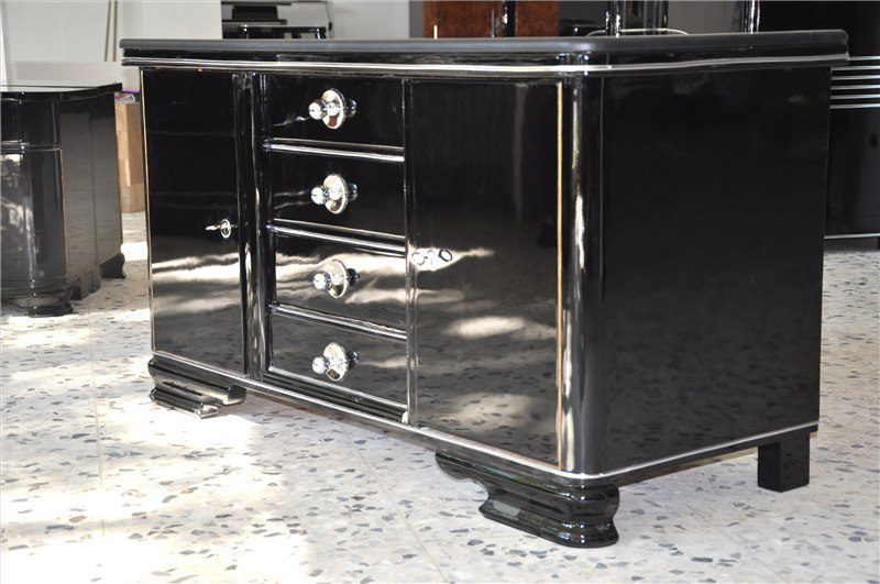 Art Deco Kommode mit Lederplatte mit vier Schubläden