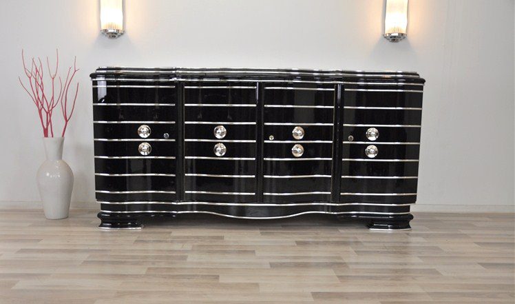 Art Deco Sideboard Chrome Liner Credenza High Gloss