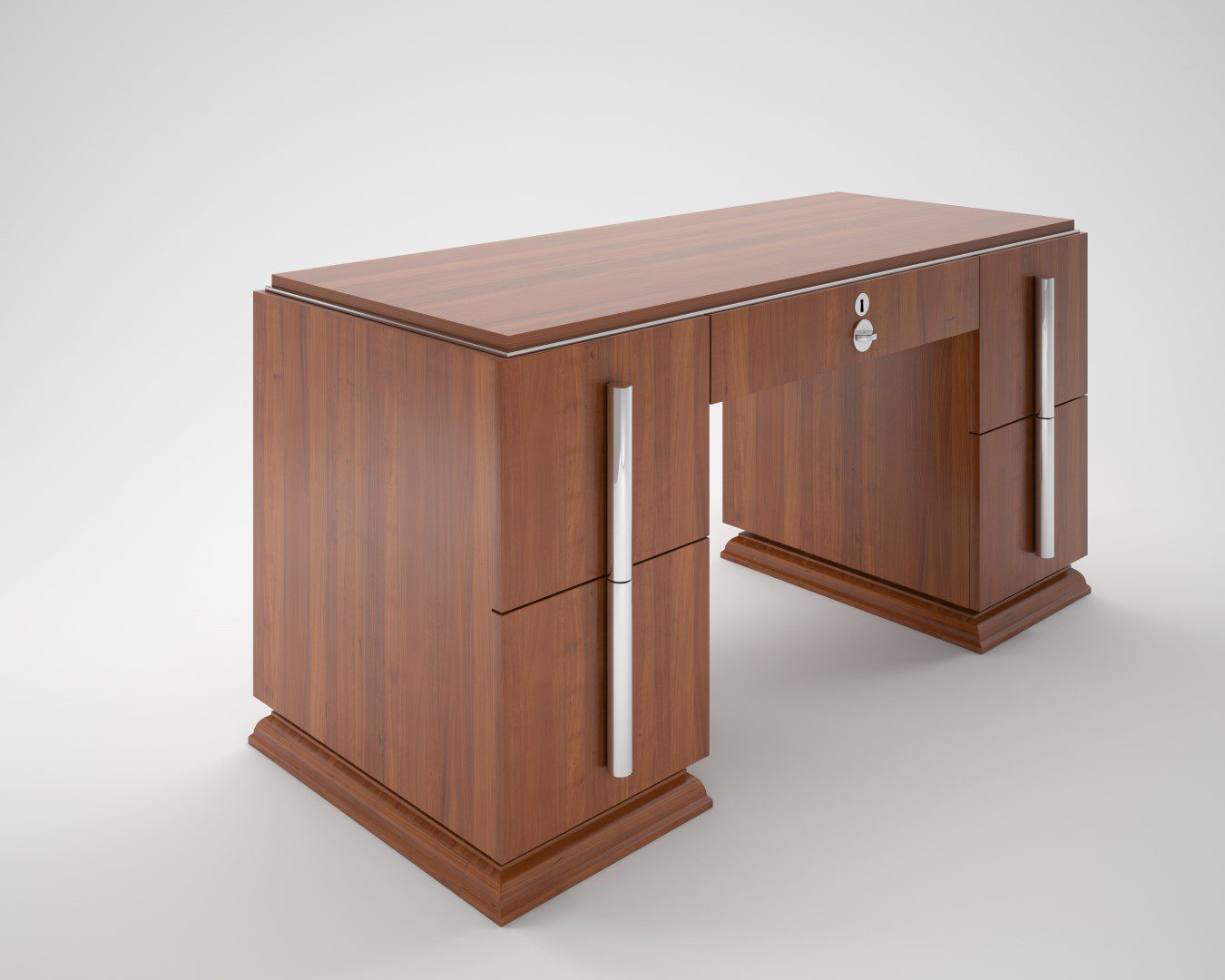 Walnuss Art Deco Schreibtisch mit Chromgriffen