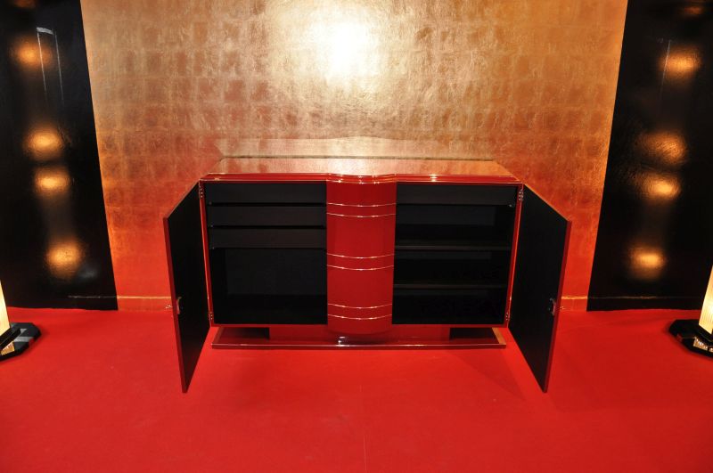 Exklusive Art-déco-Kommode/Chromliner in Rot