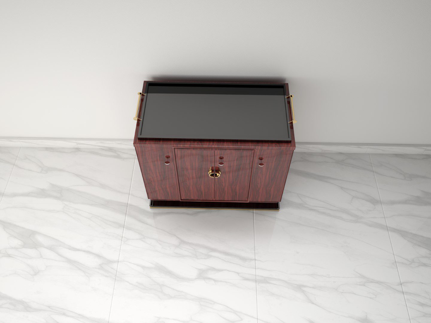 Palisander Kommode oder Sideboard mit polierten Messinggriffen