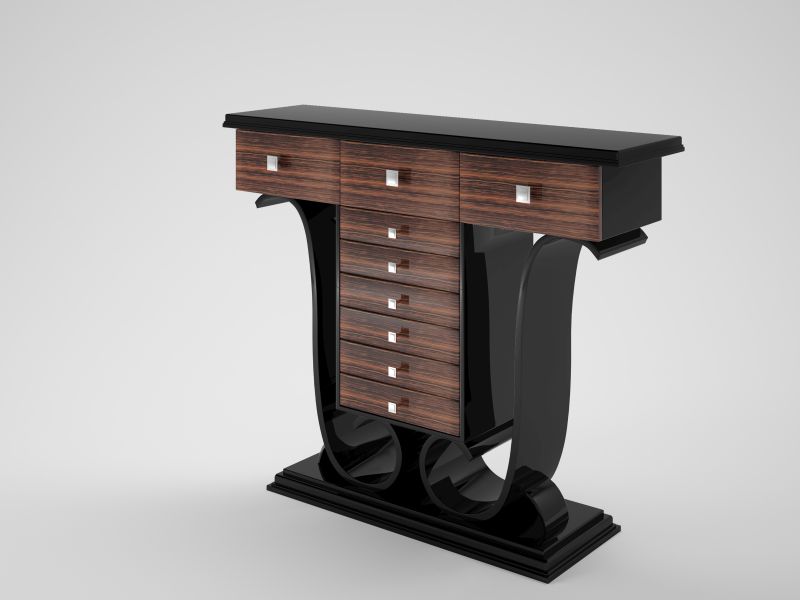 Hochglanz Design Konsolentisch mit Makassar Holz und Klavierlack