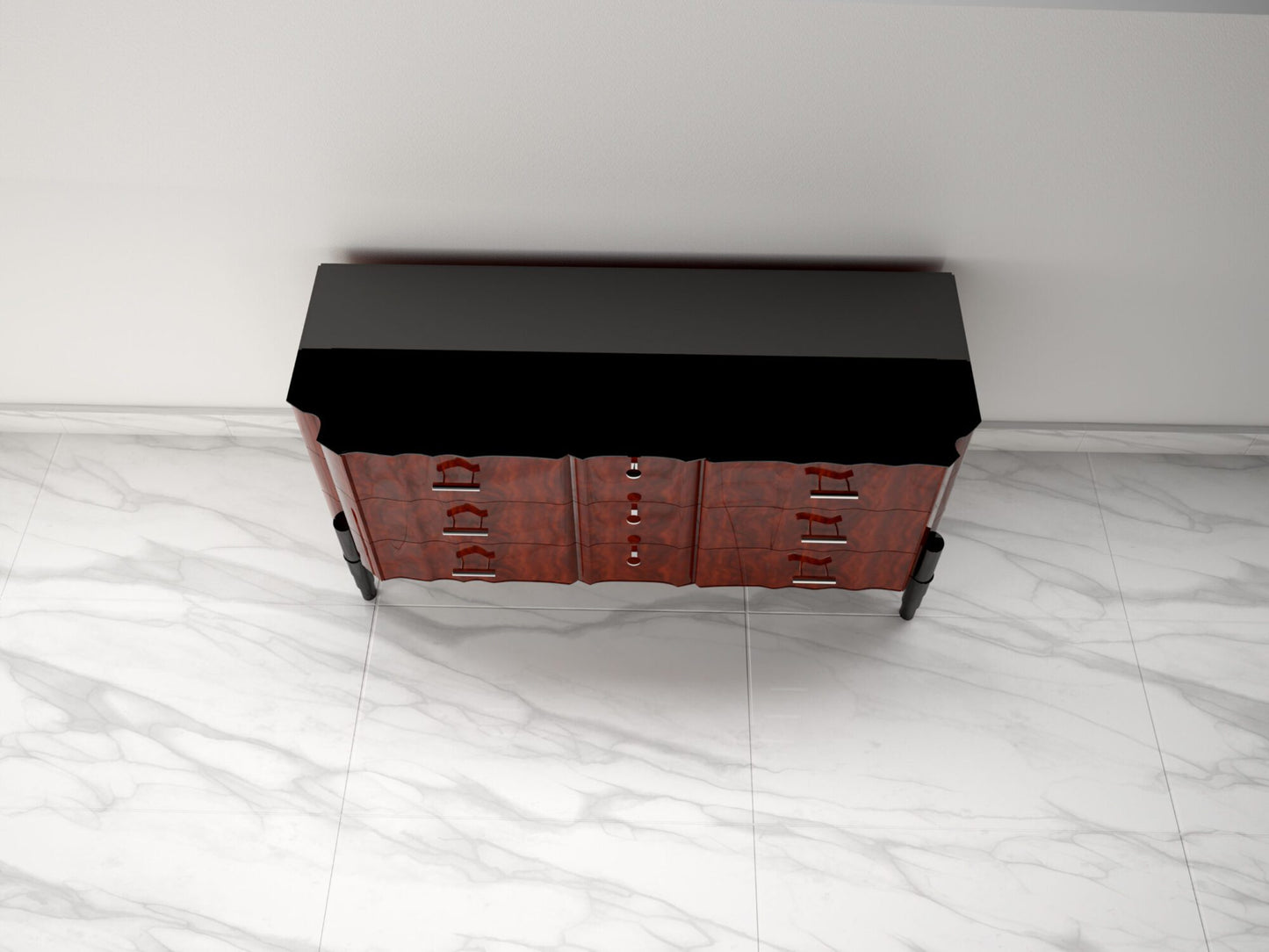 Nussbaum Art Deco Design Schubladen Kommode Hochglanz