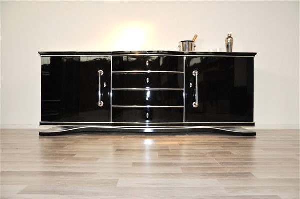 Schwarzes, extra großes Sideboard im Art-Deco-Stil