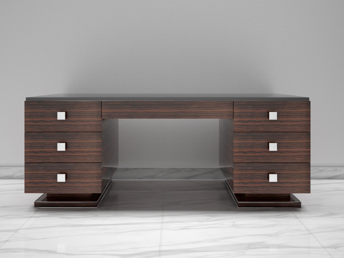Makassar Art Deco Design Schreibtisch - Schwarze Glasplatte