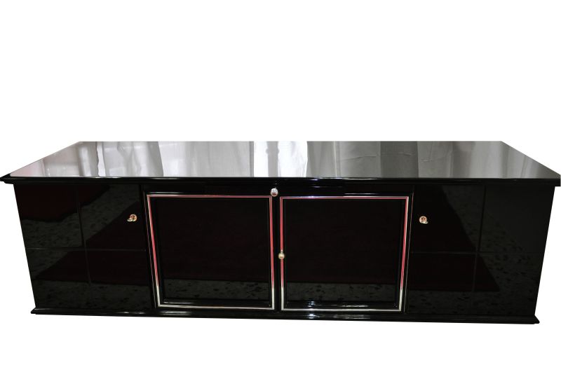 Schwarzes Sideboard im Art-déco-Stil mit Klavierlackierung und Glasböden