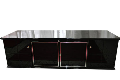 Schwarzes Sideboard im Art-déco-Stil mit Klavierlackierung und Glasböden