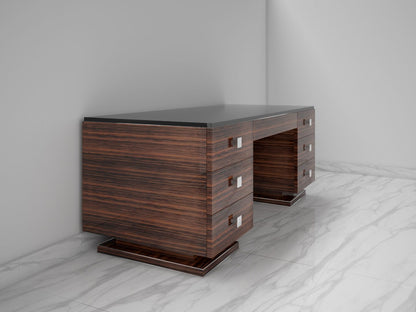 Makassar Art Deco Design Schreibtisch - Schwarze Glasplatte