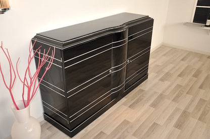 Schwarzes Art-Deco-Sideboard und Chromeliner