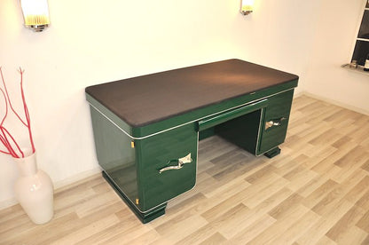 Grüner Art-déco-Schreibtisch mit Lederplatte