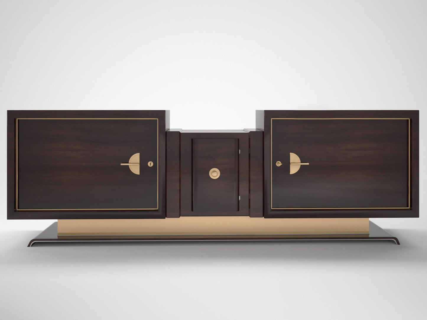 Art-Deco-Design-Sideboard aus Walnuss und Messing