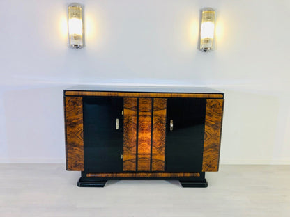 Walnuss und Makassar Art Deco Sideboard aus den 1940er Jahren