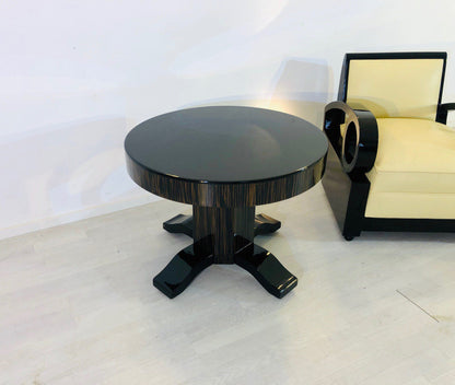 Runder Art Deco Makassar und Klavierlack Kaffeetisch