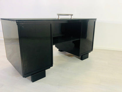 Originaler Art-Deco-Schreibtisch aus den 1920er Jahren mit Alcantara-Leder
