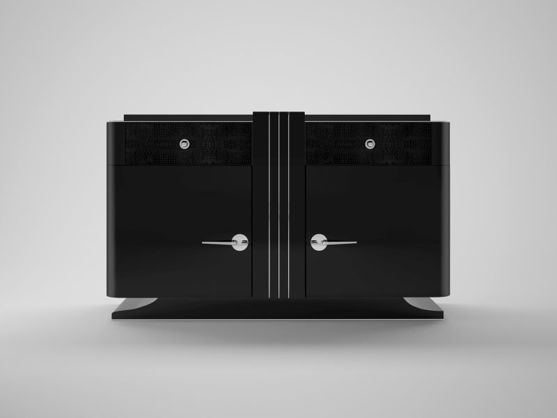 Schwarze Kommode im Art Deco Stil