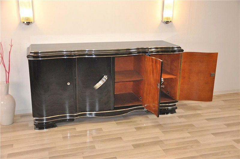 XXL Art Deco Sideboard aus Belgien in Hochglanzschwarz