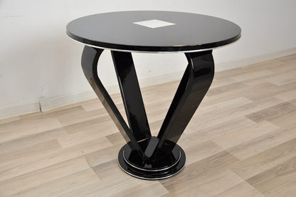 Beistelltisch im Art-Deco-Design mit Chromapplikationen