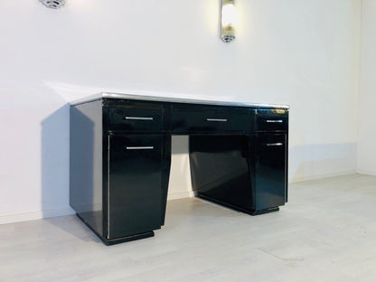 Hochglanz-Schwarzer Art Deco Schreibtisch - 1930er