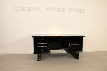 Art-Deco-Schreibtisch mit Klavierlackierung und Chromstangen