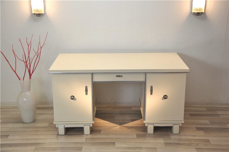 Weißer Art-déco-Schreibtisch – Hochglanzlackierung