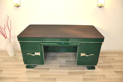 Racing Green Art Deco-Schreibtisch mit Seltenheitswert