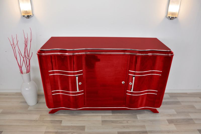 Art-Deco-Sideboard in Metallic Rot