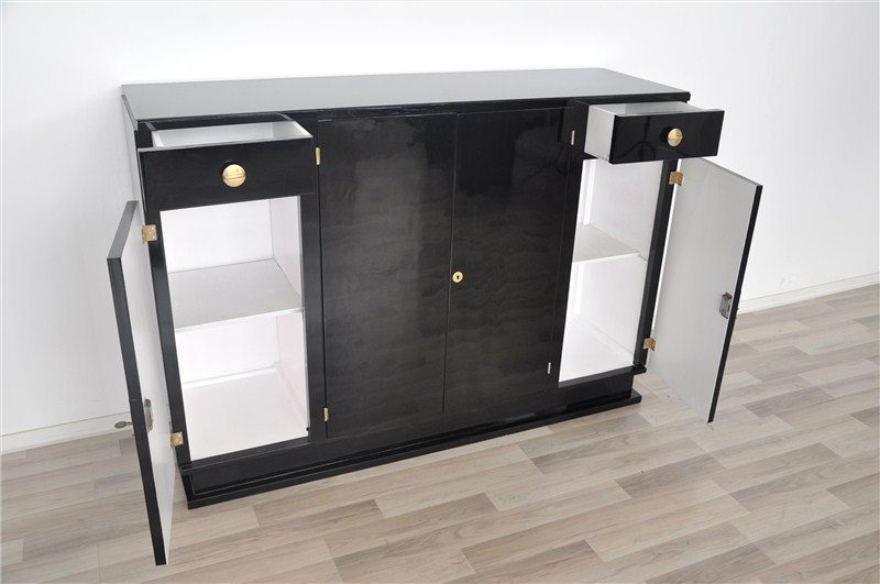Art Deco Highboard mit Messingbeschlägen