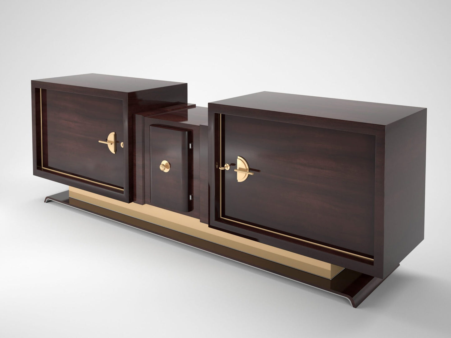 Art-Deco-Design-Sideboard aus Walnuss und Messing