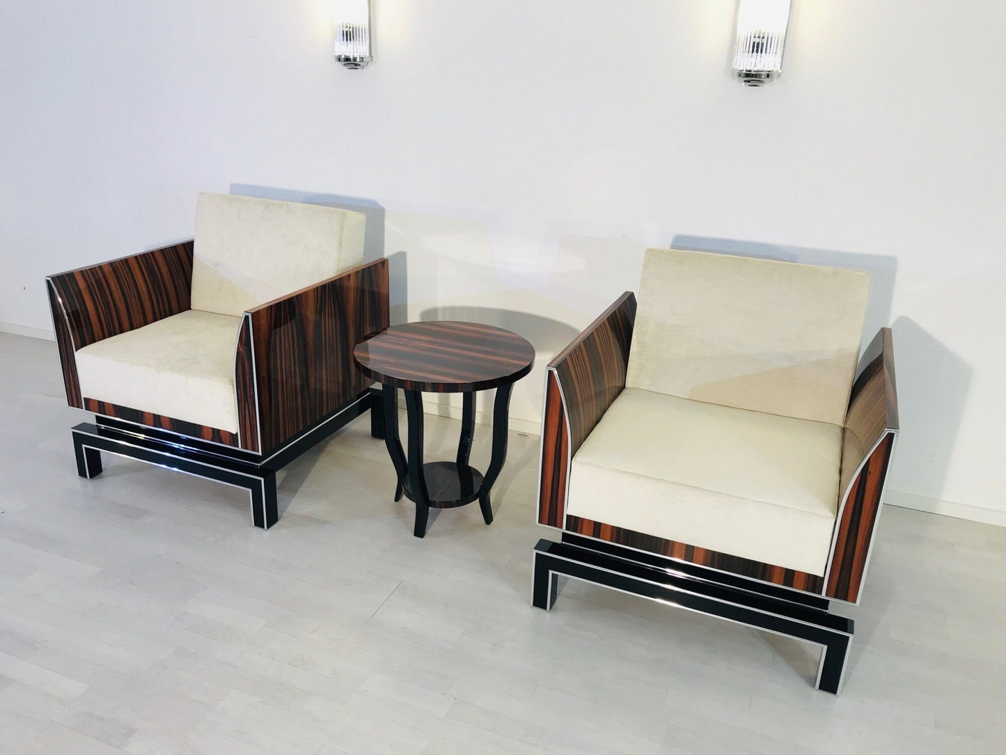Pärchen Design Sessel im Art Deco Stil - Makassar &amp; Klavierlack