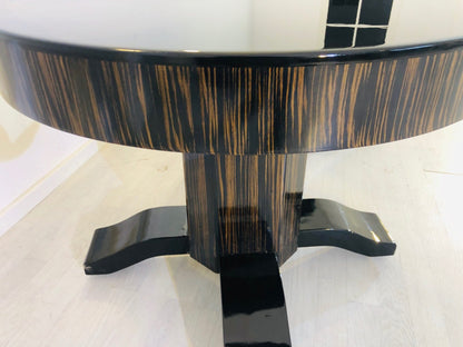 Runder Art Deco Makassar und Klavierlack Kaffeetisch