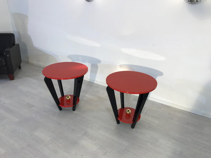 Pärchen Rot & Schwarzer Beistelltische im Art Deco Design