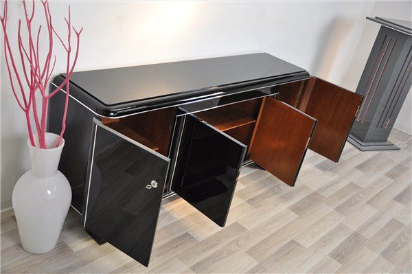 Art Deco Lowboard mit Lacobelglasplatte