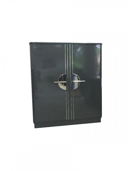 Art Deco Chromliner Schrank Grau Metallic