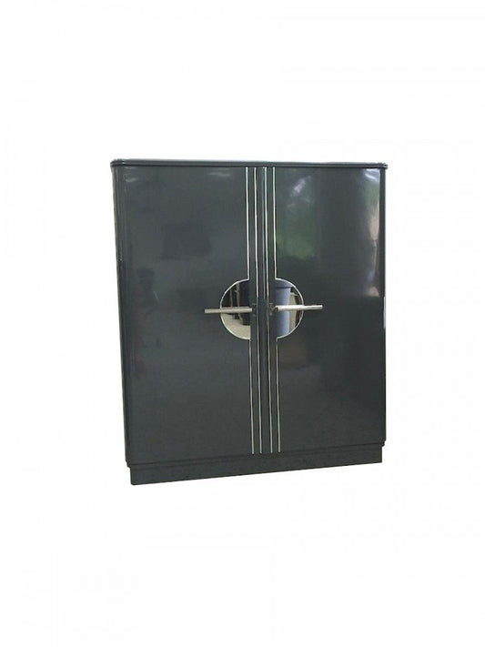 Art Deco Chromliner Schrank Grau Metallic