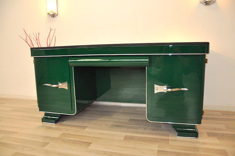 Racing Green Art Deco-Schreibtisch mit Seltenheitswert