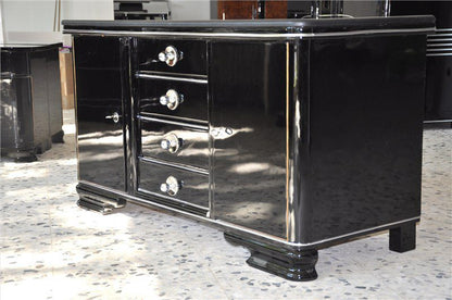 Art Deco Kommode mit Lederplatte mit vier Schubläden