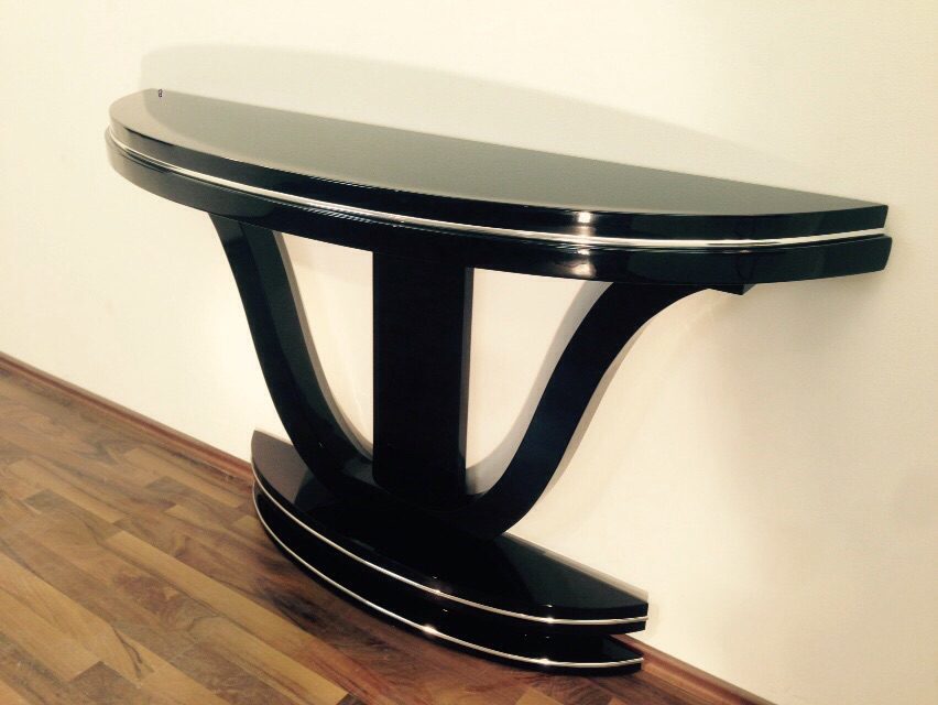 Curved Art Deco Style Console Table with Mirror Finish