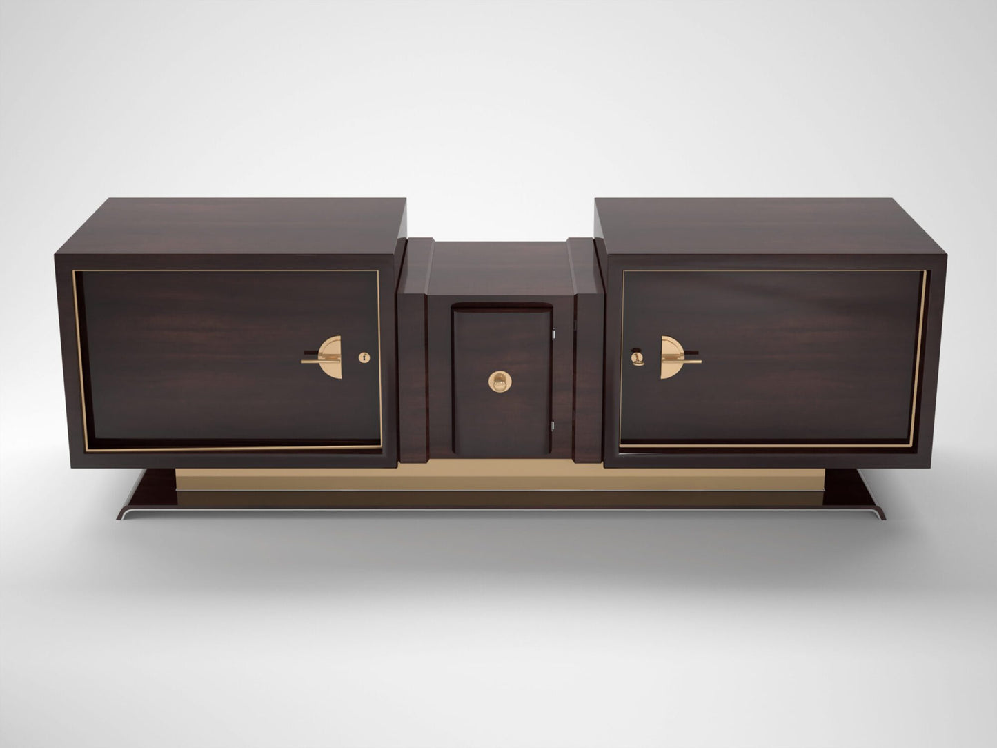 Art-Deco-Design-Sideboard aus Walnuss und Messing