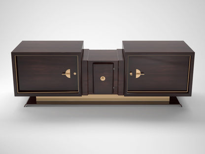 Art-Deco-Design-Sideboard aus Walnuss und Messing