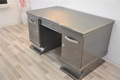 Belgischer Art Deco Schreibtisch in Metallicgrau