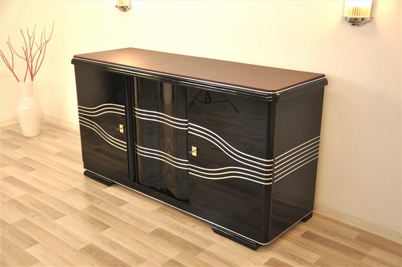 Außergewöhnliches Sideboard im Art-déco-Stil mit Lederplatte