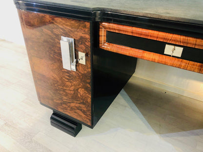 Originaler Art-Deco-Schreibtisch aus den 1920er Jahren mit Alcantara-Leder