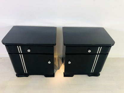 Schwarze Art Deco Nachtschränke