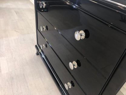 Schwarze Art Deco Kommode mit Chromgriffen