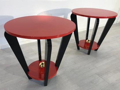 Pärchen Rot & Schwarzer Beistelltische im Art Deco Design