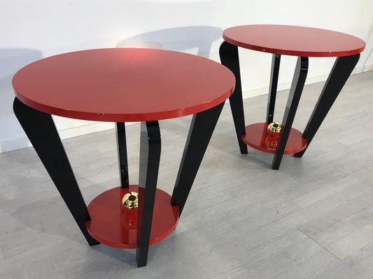 Pärchen Rot &amp; Schwarzer Beistelltische im Art Deco Design