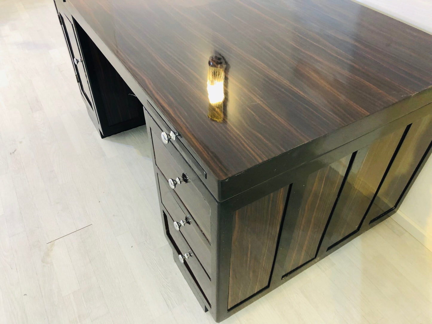 Art Deco Schreibtisch aus Makassar-Holz mit Hochglanz-Finish
