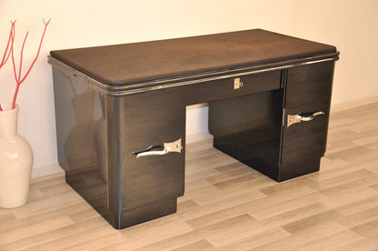 Art Deco Schreibtisch mit grau-schwarzer Metallic Lackierung