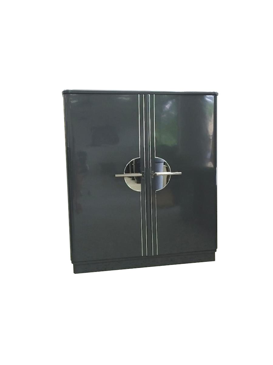 Art-Deco-Chromeliner-Schrank, Grau-Metallic