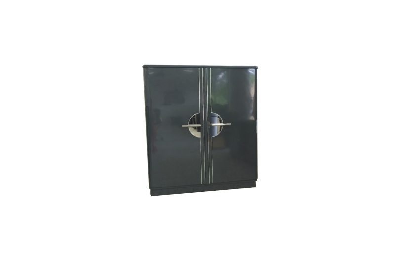 Art-Deco-Chromeliner-Schrank, Grau-Metallic
